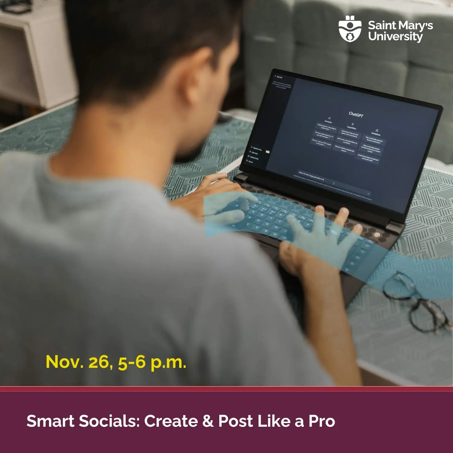Person using laptop for social media workshop.