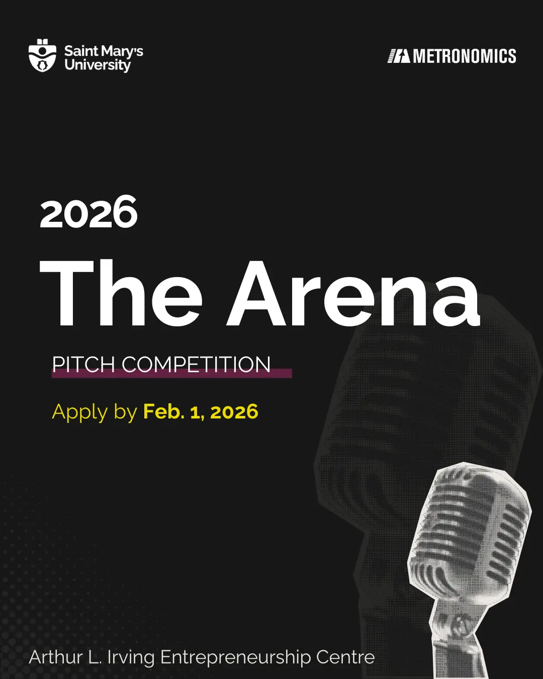 2026 The Arena pitch competition poster