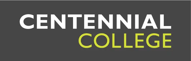 Centennial College logo in gray and green.