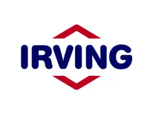 Irving logo with red and blue design