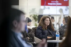 Woman sitting in airport waiting area