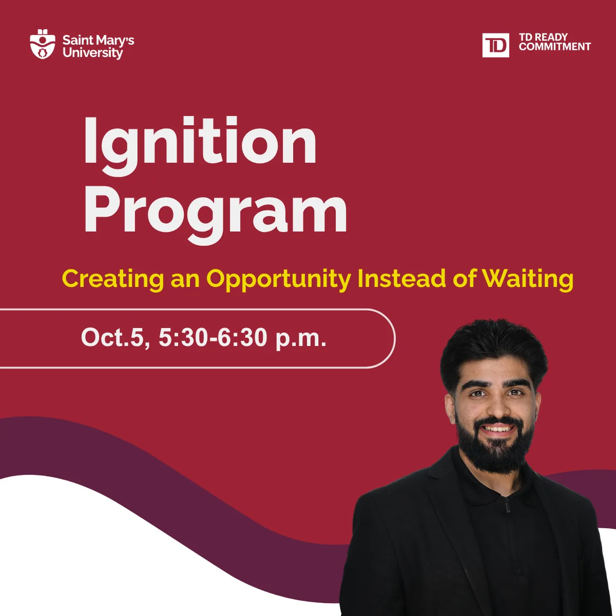 Ignition Program event poster featuring a smiling man