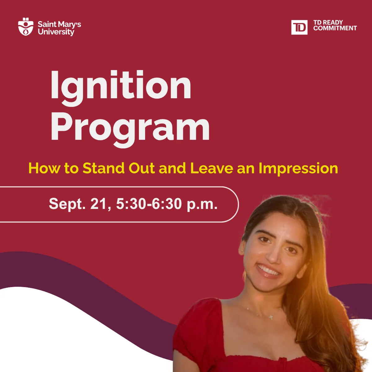 Ignition Program event poster featuring smiling student