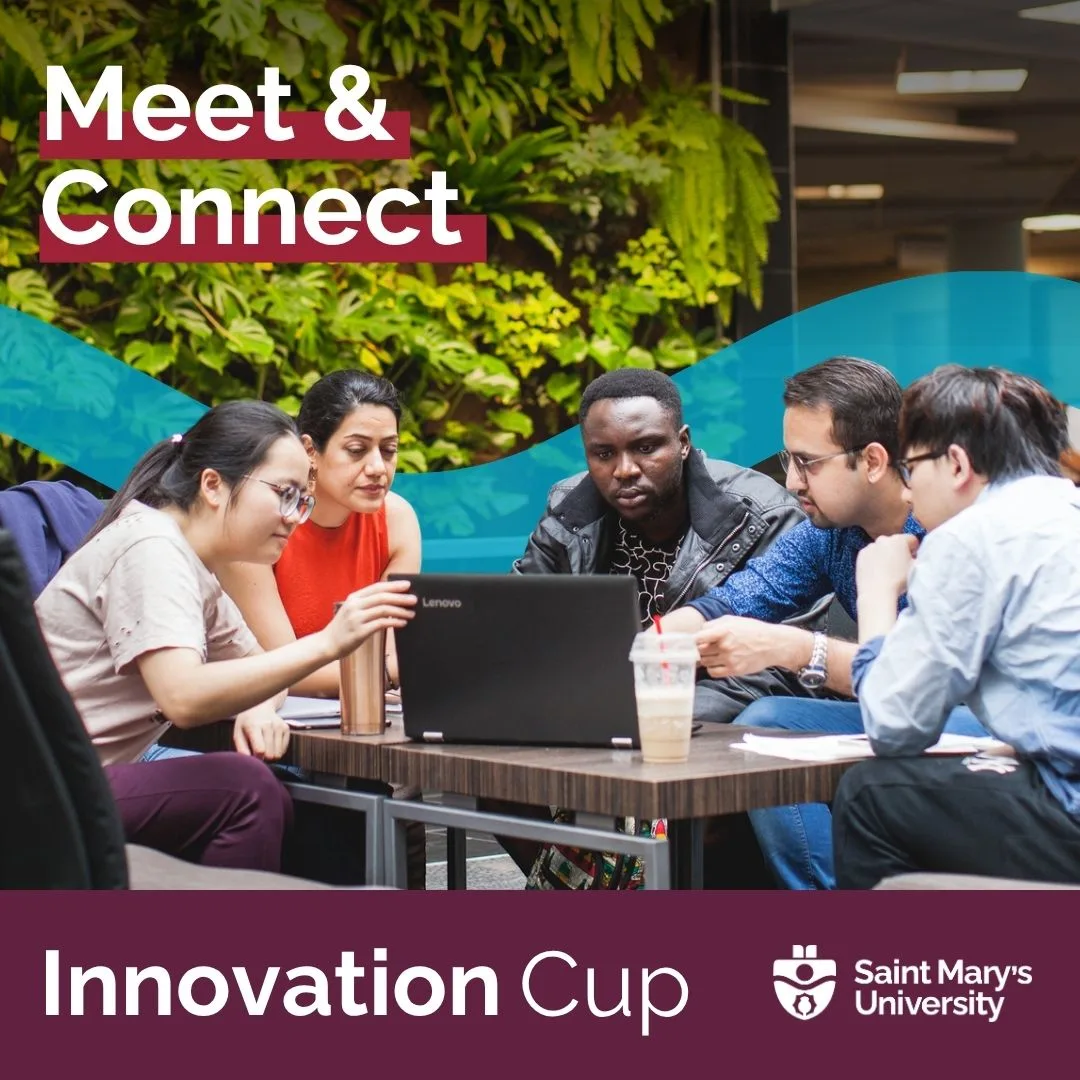 Students collaborate around laptop for Saint Mary’s Innovation Cup