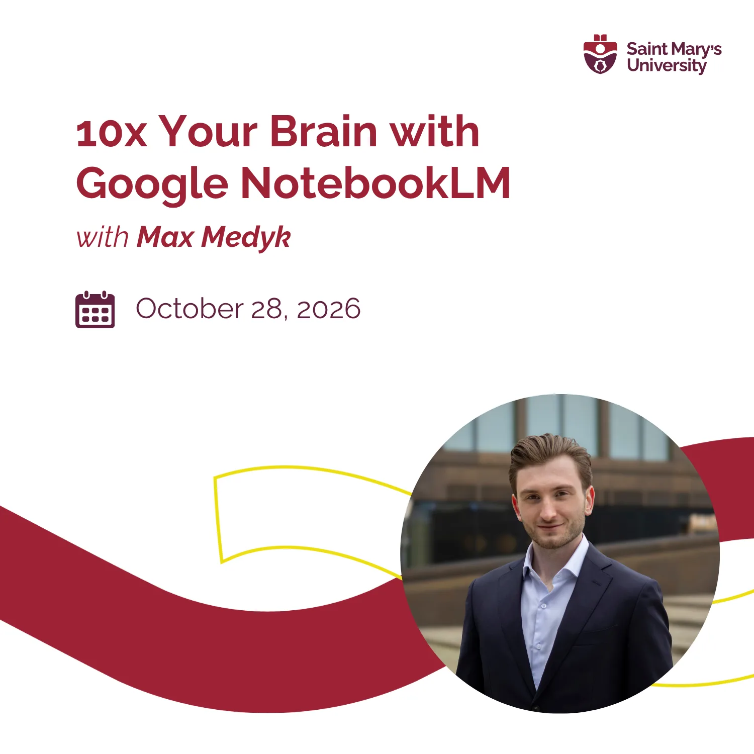 Google NotebookLM workshop poster featuring Max Medyk