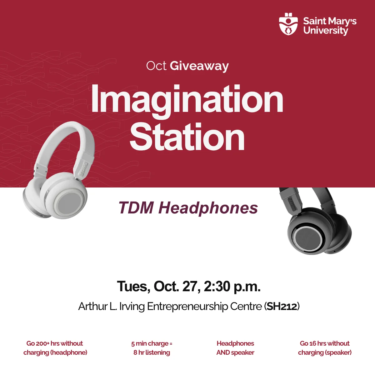 Saint Mary’s University headphone giveaway poster