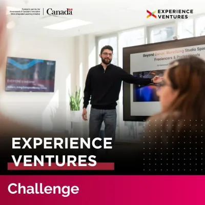 Man presenting at Experience Ventures challenge event.