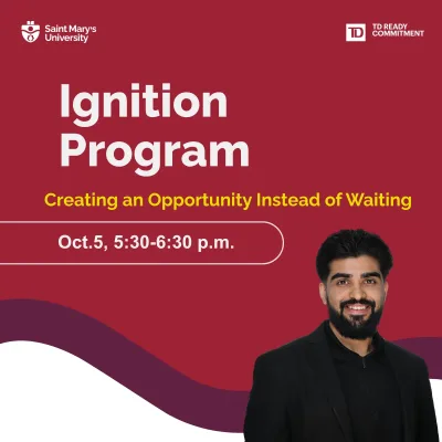 Ignition Program event poster featuring a smiling man
