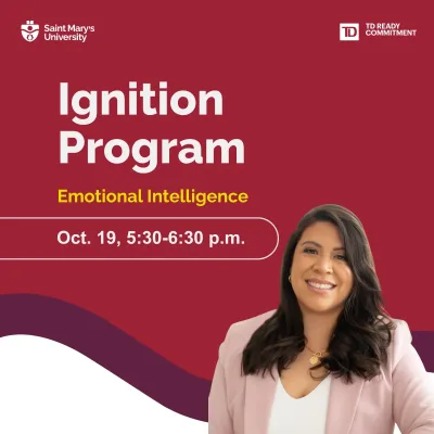 Ignition Program emotional intelligence event poster with smiling speaker