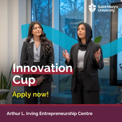 Two women presenting at Innovation Cup event