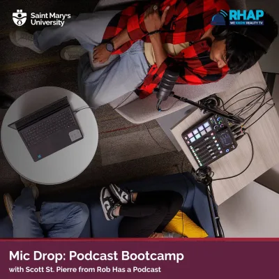 Podcast bootcamp session with equipment setup.
