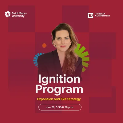 Ignition Program event poster with woman smiling.