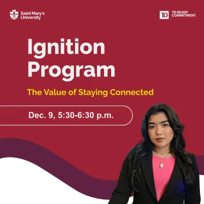 Saint Mary’s Ignition Program event poster with featured speaker