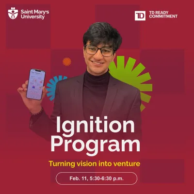 Man promoting Ignition Program event, Saint Mary's University